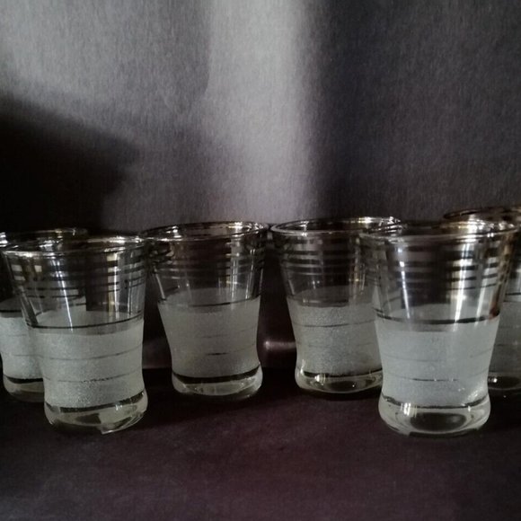 Vintage Art Deco FROST Nip Platinum Band Cocktail Glasses 3¼" and Ice Bowl - Picture 5 of 5